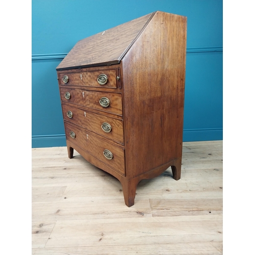 370 - Early 19th C. mahogany bureau with fitted interior, four graduated drawers and handles raised on bra... 