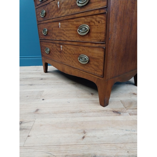 370 - Early 19th C. mahogany bureau with fitted interior, four graduated drawers and handles raised on bra... 