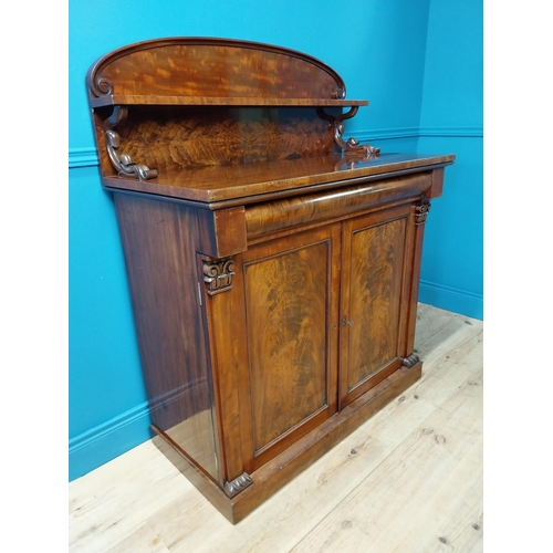 371 - Good quality 19th C. feathered mahogany side cabinet with fitted interior, gallery back and two blin... 