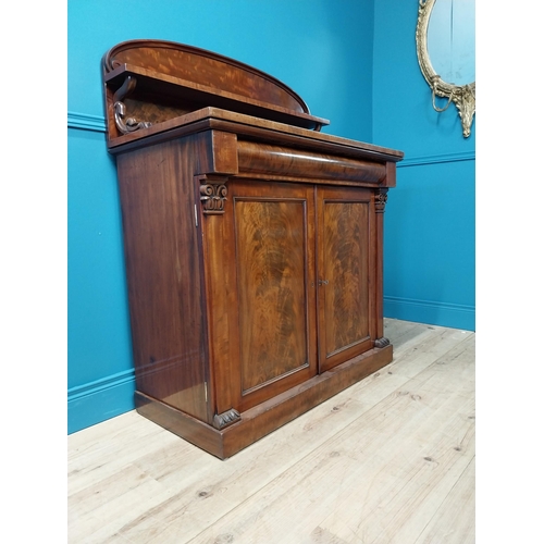 371 - Good quality 19th C. feathered mahogany side cabinet with fitted interior, gallery back and two blin... 