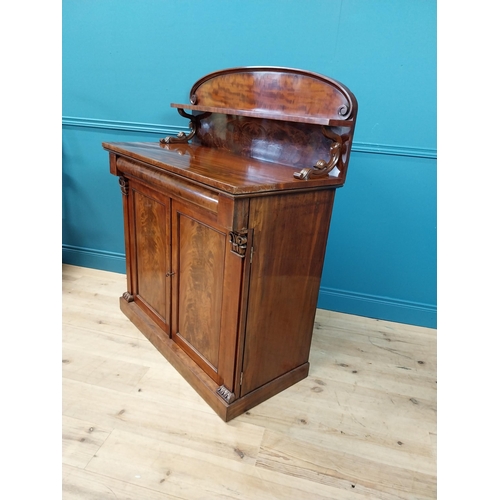 371 - Good quality 19th C. feathered mahogany side cabinet with fitted interior, gallery back and two blin... 