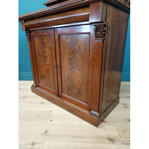 371 - Good quality 19th C. feathered mahogany side cabinet with fitted interior, gallery back and two blin... 