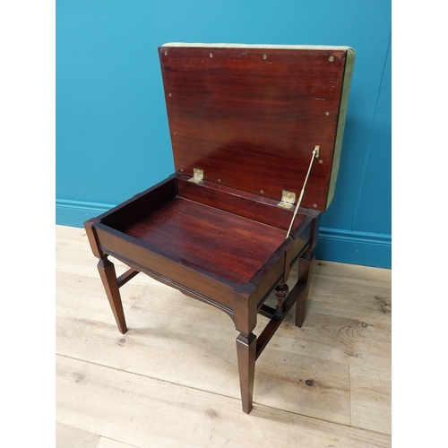 374 - Good quality Edwardian mahogany piano stool with upholstered seat and lift up seat raised on square ... 