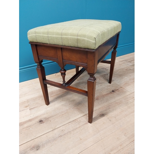 374 - Good quality Edwardian mahogany piano stool with upholstered seat and lift up seat raised on square ... 