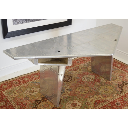 376 - Unusual chrome writing desk in the Aviator style{80 cm H x 200 cm W x 88 cm D}.