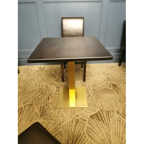 391 - Pair of good quality pub - bar - café - restaurant square tables with ebonised top raised on brass c... 