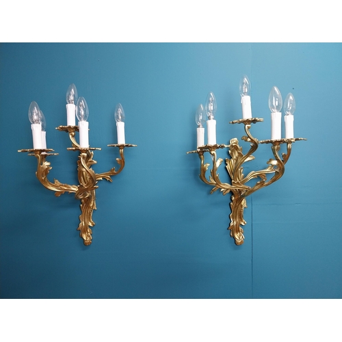 40B - Pair of exceptional quality gilded bronze five branch wall sconces in the Rocco manner {56 cm H x 39... 