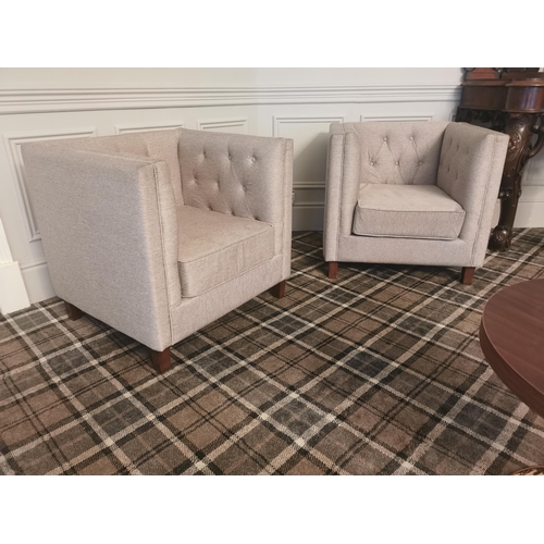 48 - Pair of deep buttoned upholstered mahogany club chairs raised on tapered legs {80 cm H x 83 cm W x 7... 
