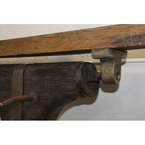 56 - 18th C. bronze bell with bronze bracket mounted on an oak frame originally from a convent {H 60cm x ... 