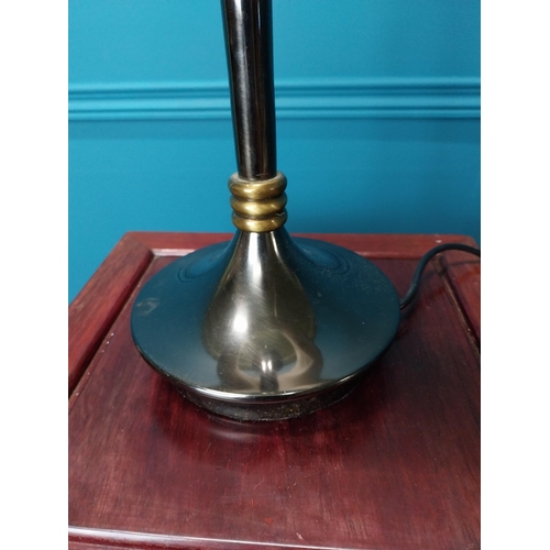 63 - Brushed steel and brass table lamp with pleated fabric shade {70 cm H x 32 cm Dia.}.