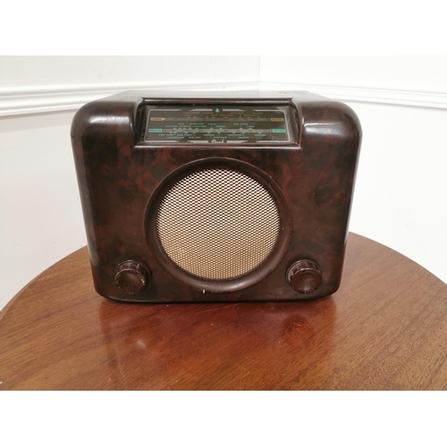 699 - Bush Bakelite radio with original back { 24cm H X 30cm W X 20cm D }.