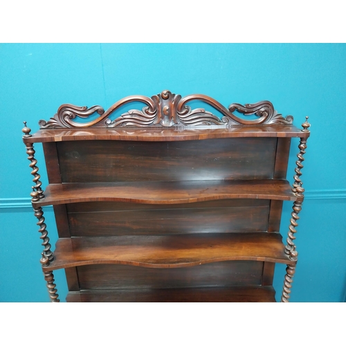 75 - William IV rosewood waterfall bookcase with four serpentine shelves  { 148cm H X 105cm W X 30cm D