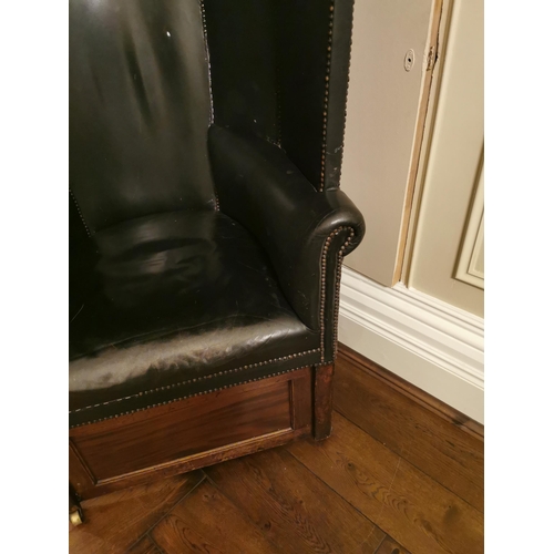 93 - Rare early 19th. C. Irish mahogany and leather upholstered porter's chair {163cm H x 77xm W x 74cm D... 