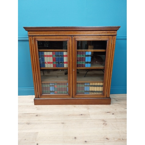 96 - Good quality Edwardian mahogany and satinwood inlaid bookcase with two glazed doors {113 cm H x 121 ... 