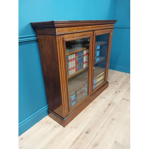 96 - Good quality Edwardian mahogany and satinwood inlaid bookcase with two glazed doors {113 cm H x 121 ... 