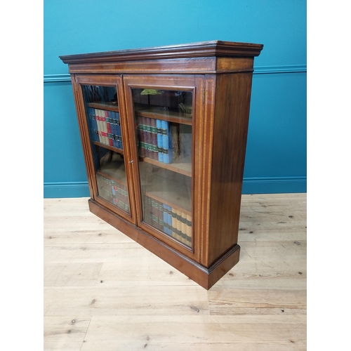 96 - Good quality Edwardian mahogany and satinwood inlaid bookcase with two glazed doors {113 cm H x 121 ... 