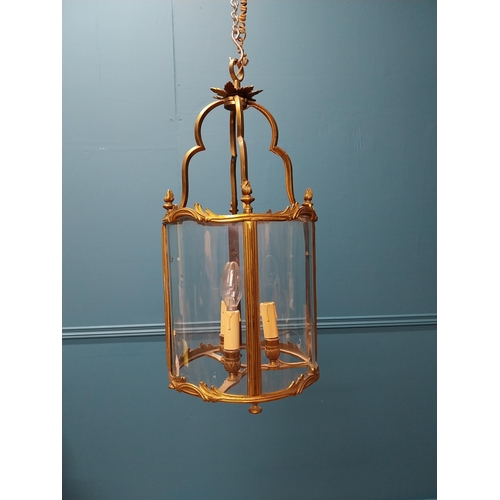 188 - Good quality 19th C. gilded brass and glass hall lantern in the Rocco manner {56 cm H x 27 cm Dia.}.