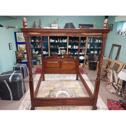 212 - Good quality carved mahogany four poster bed with barley twist columns raised on ball and claw feet ... 