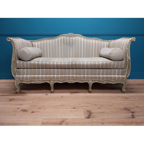 213 - Good quality 19th C. French distressed painted and upholstered sofa raised on cabriole legs {86 cm H... 