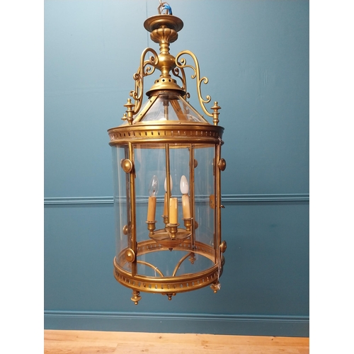 214 - Good quality 19th C. gilded brass and glass hall lantern {110 cm H x 40 cm Dia.}.