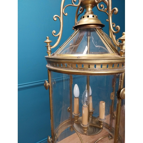 214 - Good quality 19th C. gilded brass and glass hall lantern {110 cm H x 40 cm Dia.}.