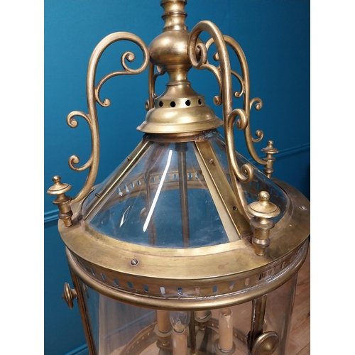 214 - Good quality 19th C. gilded brass and glass hall lantern {110 cm H x 40 cm Dia.}.