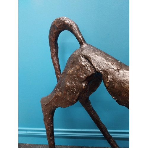 220 - Contemporary bronze sculpture of a horse on a marble base {88cm H x 62 cm W x27 cm D}