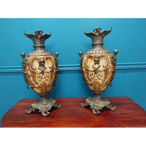 222 - Pair of bronzed spelter vases in the Art Nouveau style {52cm H x 24cm W x 20cm D}