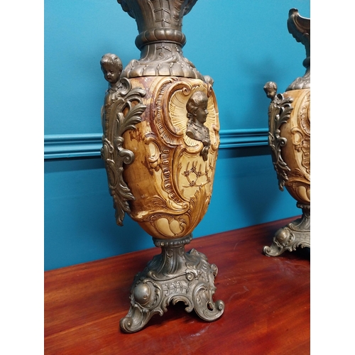 222 - Pair of bronzed spelter vases in the Art Nouveau style {52cm H x 24cm W x 20cm D}