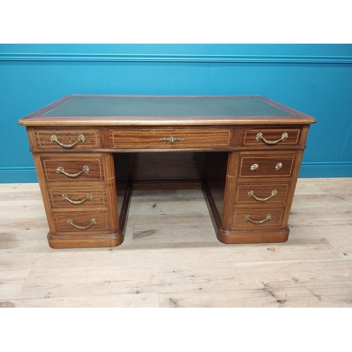 223 - 19th C. French mahogany and satinwood inlaid pedestal desk with inset leather top {75cm H x 145cm W ... 