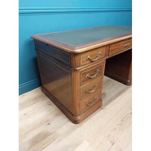 223 - 19th C. French mahogany and satinwood inlaid pedestal desk with inset leather top {75cm H x 145cm W ... 