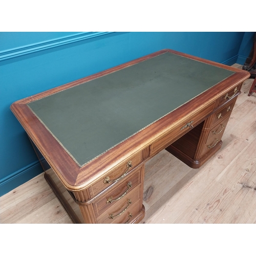 223 - 19th C. French mahogany and satinwood inlaid pedestal desk with inset leather top {75cm H x 145cm W ... 