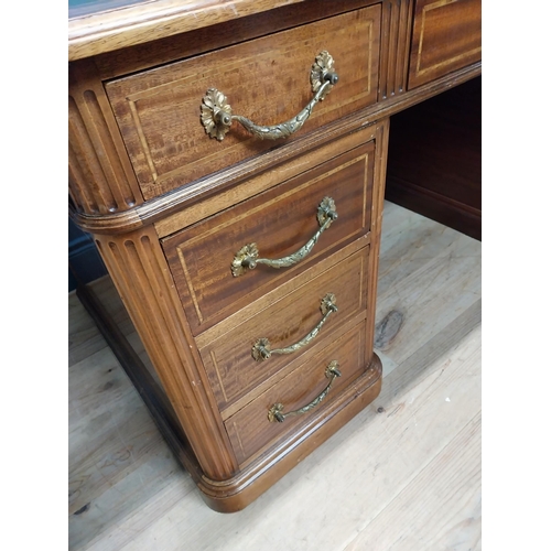 223 - 19th C. French mahogany and satinwood inlaid pedestal desk with inset leather top {75cm H x 145cm W ... 