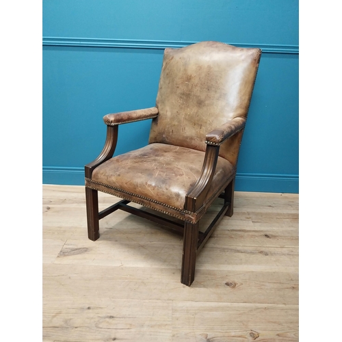 224 - Good quality mahogany leather upholstered Gainsborough style  armchair {100cm H x 62cm W x75 cm D}