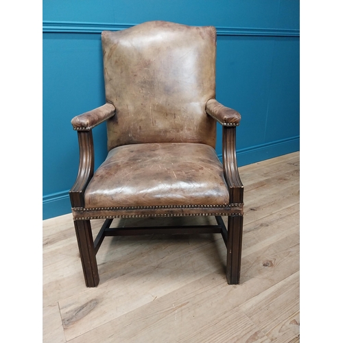 224 - Good quality mahogany leather upholstered Gainsborough style  armchair {100cm H x 62cm W x75 cm D}