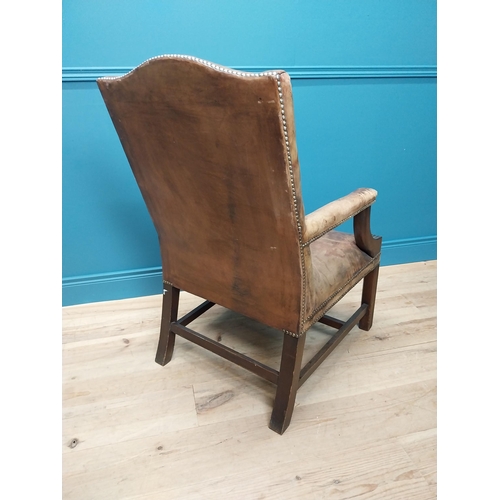 224 - Good quality mahogany leather upholstered Gainsborough style  armchair {100cm H x 62cm W x75 cm D}