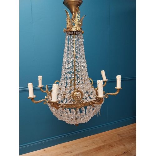 225 - 19th C. French gilded brass and cut crystal basket chandelier {90cm H x 70cm Dia.}