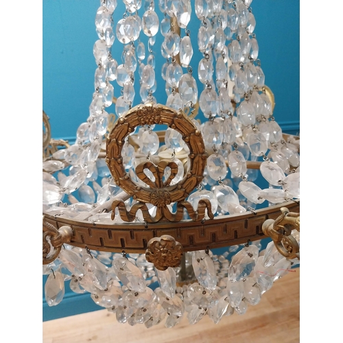 225 - 19th C. French gilded brass and cut crystal basket chandelier {90cm H x 70cm Dia.}