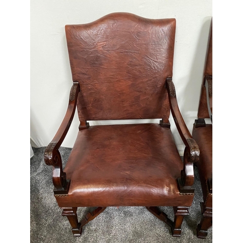 264 - Pair of good quality mahogany and leather upholstered armchairs.