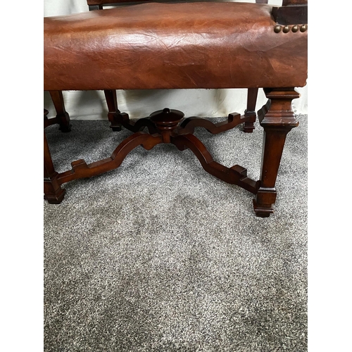 264 - Pair of good quality mahogany and leather upholstered armchairs.