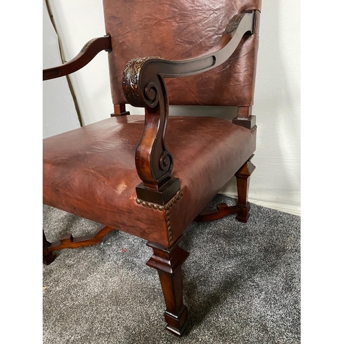 264 - Pair of good quality mahogany and leather upholstered armchairs.