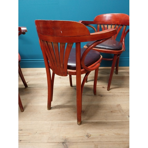 274 - Set of four bentwood arm chairs with vinyl upholstered seats {76 cm H x 60 cm W x 47 cm D}.