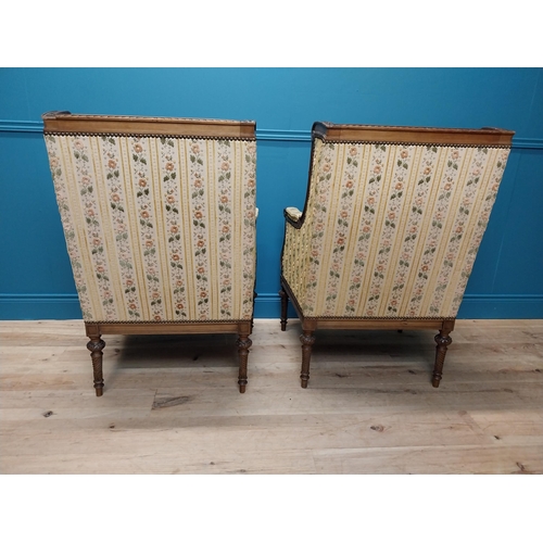 276 - Pair of 19th C. carved mahogany and upholstered arm chairs raised on turned legs {102 cm H x 68 cm W... 