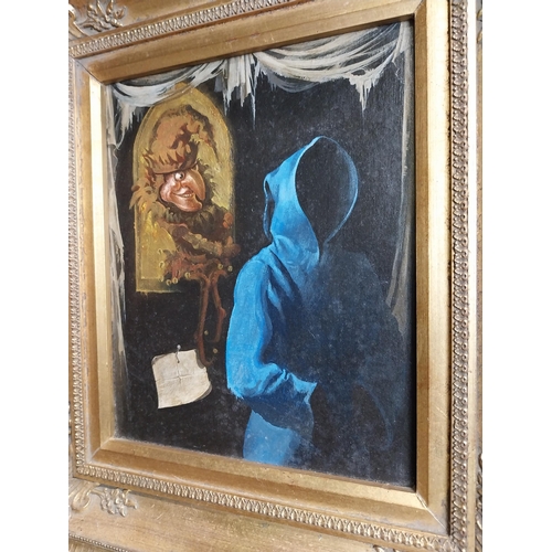 279 - Anthony Pitt Punch and the Specatre oil on canvas mounted in gilt frame {50 cm H x 44 cm W }.