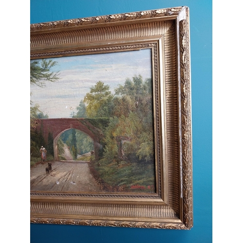 280 - 19th C. oil on canvas Woodland scene mounted in gilt frame {42 cm H x 58 cm W}.