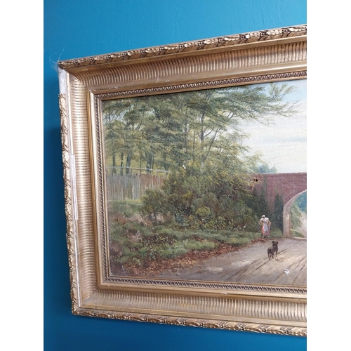 280 - 19th C. oil on canvas Woodland scene mounted in gilt frame {42 cm H x 58 cm W}.