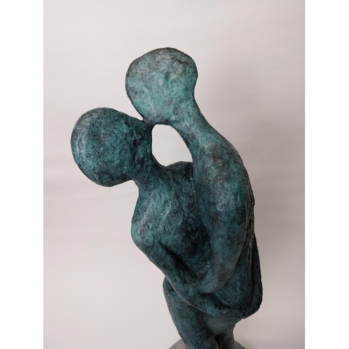 282 - Exceptional quality contemporary bronze sculpture of The Lovers mounted on marble base {100 cm H x 3... 