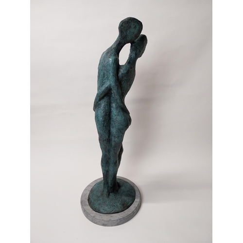 282 - Exceptional quality contemporary bronze sculpture of The Lovers mounted on marble base {100 cm H x 3... 