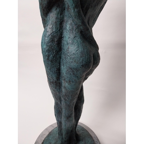 282 - Exceptional quality contemporary bronze sculpture of The Lovers mounted on marble base {100 cm H x 3... 