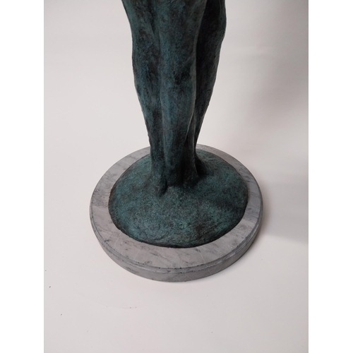 282 - Exceptional quality contemporary bronze sculpture of The Lovers mounted on marble base {100 cm H x 3... 